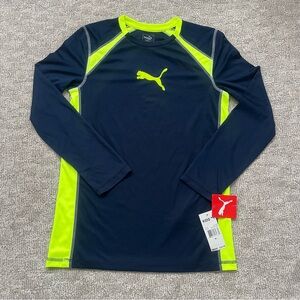 Puma Long Sleeve Shirt in Navy and Neon Yellow Size XL